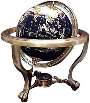 Jade Market Hong Kong Office Decorative 110mm Tri-pod Style World Gemstone Globe