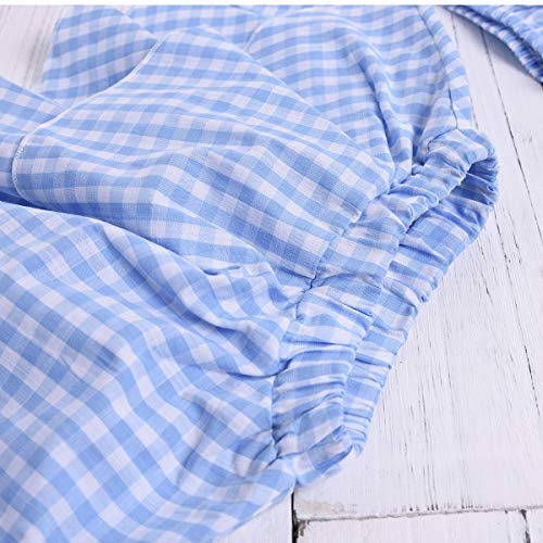 Toddler Baby Girls Outfits Blue Plaidl Off Shoulder Tube Sleeve Crop Tops +Ruffled Shorts Skirt Set Toddler Summer Clothes (Blue Plaid, 3-4 Years) - Thumbnail 5