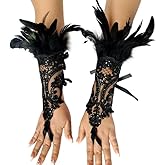 Specell Gothic Long Lace Fingerless Gloves Women's Fingerless Lace Sequins Glove For Wedding Prom Tea Party Glove Accessories