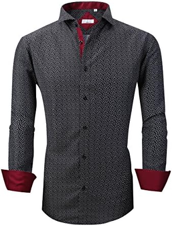 Mens Printed Dress Shirts Easy Care Regular Fit Long Sleeve Casual Button Down Shirt for Men
