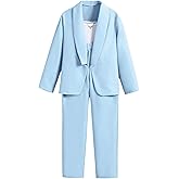 Milumia Girl's 2 Piece Blazer Set Shawl Open Front Long Sleeve Blazers and Pant Suit