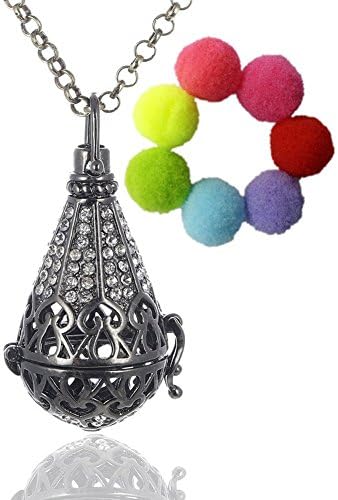 Sharefashion Copper Teardrop Water Drop Flower Rhinestone Cone Locket Necklace Essential Oil Aromatherapy Diffuser (Black)