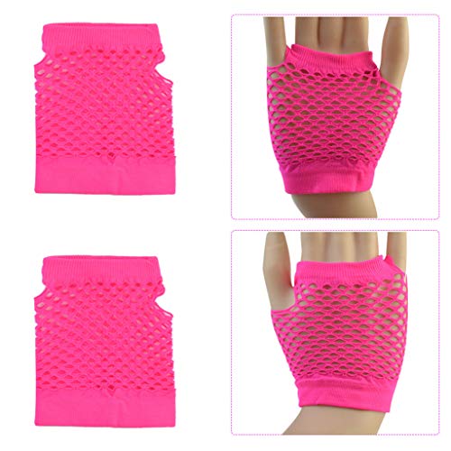 Yolyoo 80s Women's Costume Accessories Set Headband Earrings Fishnet Gloves Leg Warmers Necklace Bracelet for Women 80s Party Rose Red - Thumbnail 5
