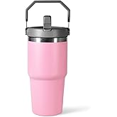 20 oz Tumbler with Handle, Insulated Tumbler with Lid and Flip Straw Leak Proof Double Wall Stainless Steel Vacuum Travel Coffee Mug Insulated Water Bottle Thermal Cup, Cupholder Friendly, Pink