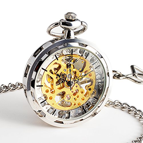 SIBOSUN Mechanical Pocket Watch for Men Pocket Watch with Chain Steampunk Skeleton Antique Men Women Pocket Watches