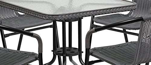 Flash-Furniture-28-Square-Glass-Metal-Table-with-Gray-Rattan-Edging-and-4-Gray-Rattan-Stack-Chairs
