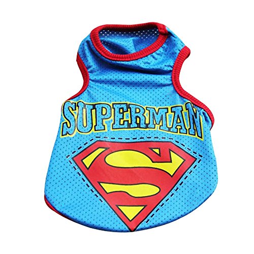 Baiyu Dog Pet Puppy Vest Summer Mesh Superman Shirt Costumes Suit Dress Clothes Outfit Apparel Breathable Coat Blue - Size M