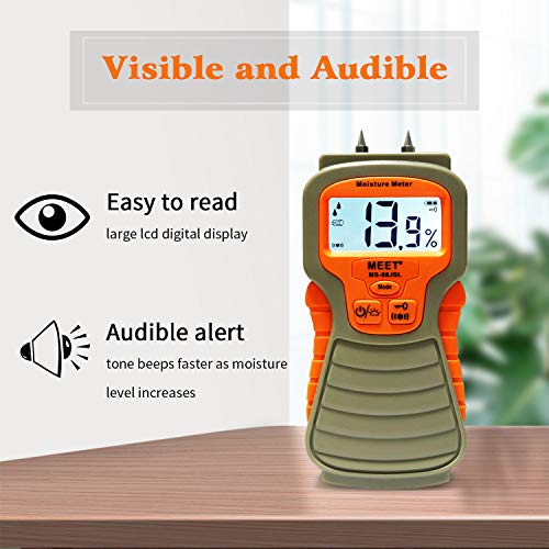 Pin & Pinless Moisture Meter, Digital Wood Moisture Tester, Non-invasive Pad + Pin Sensors Detector for Concrete, Drywall, Paper, Carpet, Backlit LCD Display with Audible Alarm - Thumbnail 3
