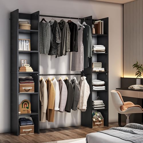 Simple Wisdom Perchero para Ropa, Armario armable para Ropa,Armario para Ropa con Dos Filas de Compartimentos de Almacenamiento,155 x 30 x 181 cm (Negro)