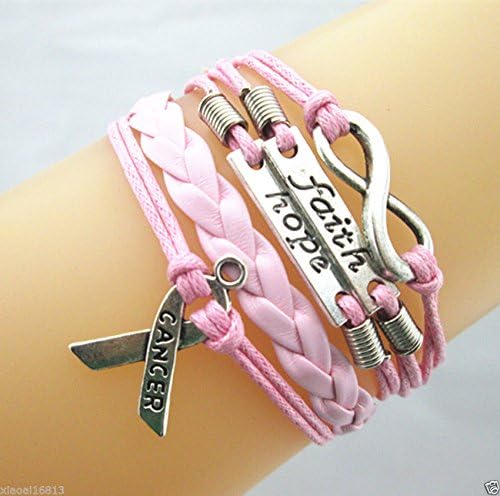 SujareeShop Infinity//Faith/Hope/Breast Cancer Awareness Sign Leather Braided Bracelet Pink