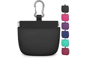 RBibei【One-Hand Access Silicone Dog Treat Pouch, Small Pocket Sized Training Pouch with Pull Tab & Auto Closing Lid for Easy Pet Training & Walking (Black)