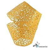 A&S Creavention® Vine Cupcake Holders Filigree Vine Designed Decor Wrapper Wraps Cupcake Muffin Paper Holders - 50pcs (Gold)