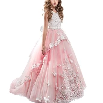 Blumenmädchen Mädchen Applique Prinzessin Lang Kleid Elegante Tüll Kleid für Hochzeit Brautjungfer Festzug Abendkleid Erste K