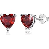 Vito Valentine's Day Earrings Gift, 925 Sterling Silver Birthstone Stud Earrings for Women, Heart Cubic Zirconia Hypoallergenic Ear Studs Jewelry Birthday Gift for Mom Wife Daughter Grandma