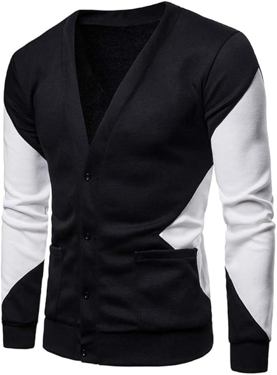 Jerséis para Hombre, Cárdigan de suéter de Hombre a Juego de Moda de Doble Color Blanco Negro