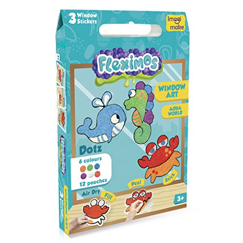 Imagimake Fleximos Aqua World DIY Window Art â€“ Dotz Multi-Colour Air Dry Clay Art Playset - for Girls and Boys 3 Years+ (Aqua World)