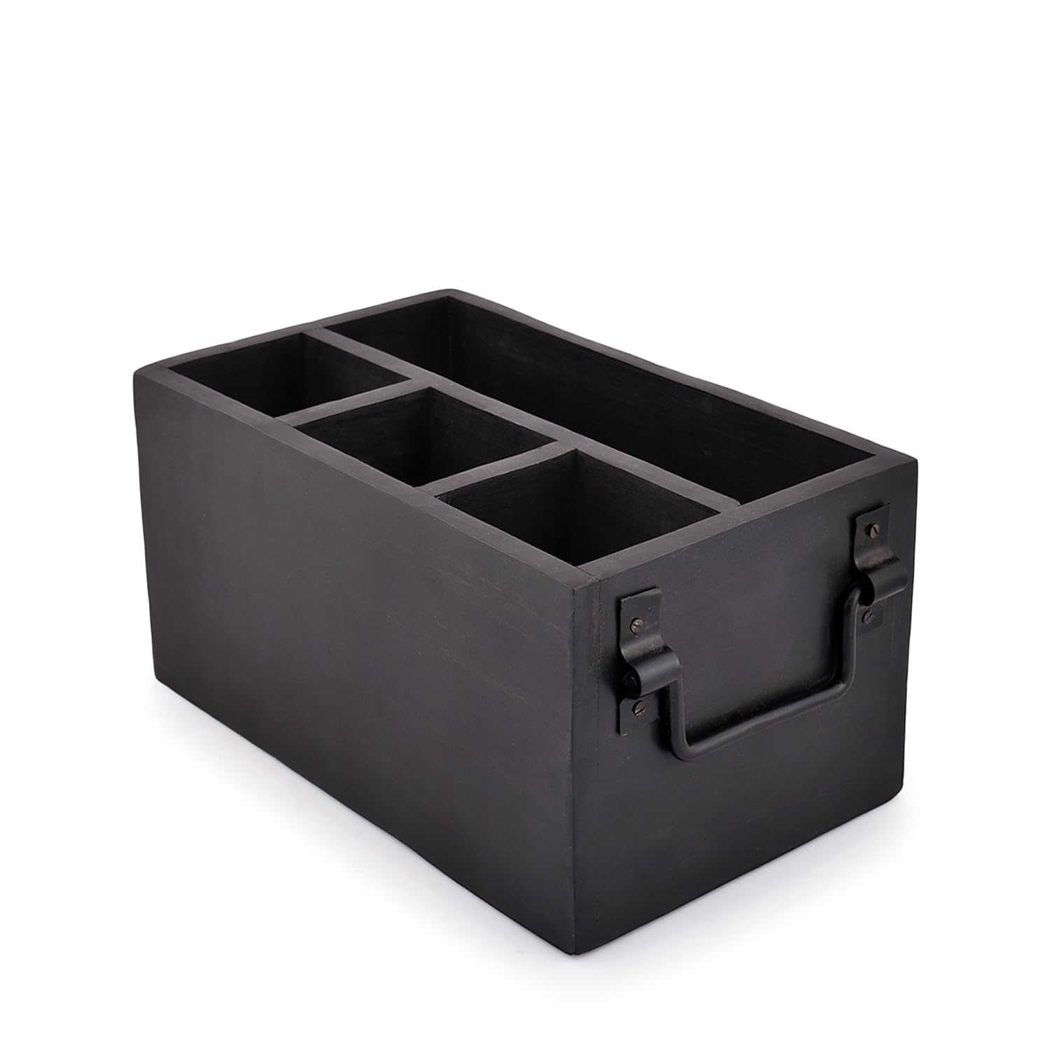 EDHAS Mango Wood 4 Compartment Flatware Caddy, Cutlery Utensil Holder with Napkin Holder for Kitchen, Dining, Picnics (25.4cm x 15.24cm x 12.7cm)