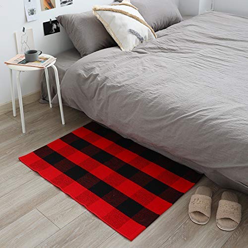Buffalo Plaid Rug - YHOUSE Checkered Indoor/Outdoor Door Mat Outdoor Doormat for Front Porch/Kitchen/Laundry Room Welcome Layered Mat (23.6"X35.4", Red and Black Plaid)