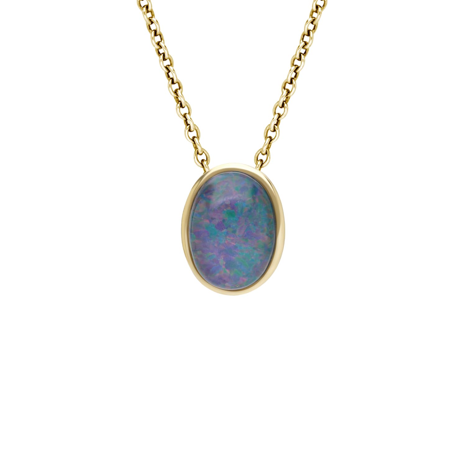 Ivy Gems 9ct Yellow Gold Triplet Oval Opal Cabochon Pendant on 46cm Chain