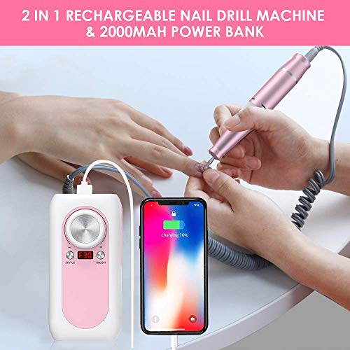 AQSURE Nail Drill, Rechargeable 30000RPM Electric E-file Nail Drill Machine for Acrylic Nails, Manicure/Pedicure, Polishing and Cuticle for Women, Home and Salon Use