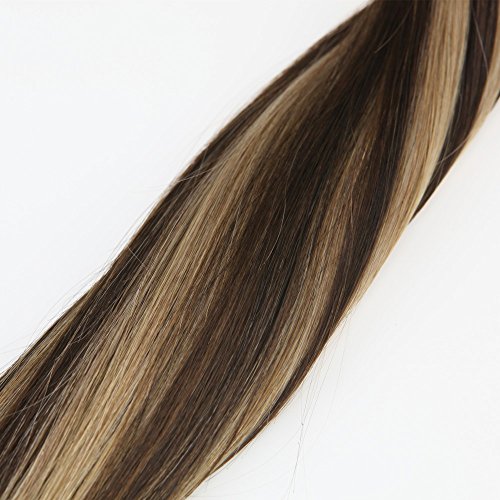 LaaVoo 18 inch Silky Straight Skin Weft Human Hair Extensions Piano Color #4 Dark Brown to Color #18 Ash Blonde PU Remy Human Hair Extension 50Grams Per Package
