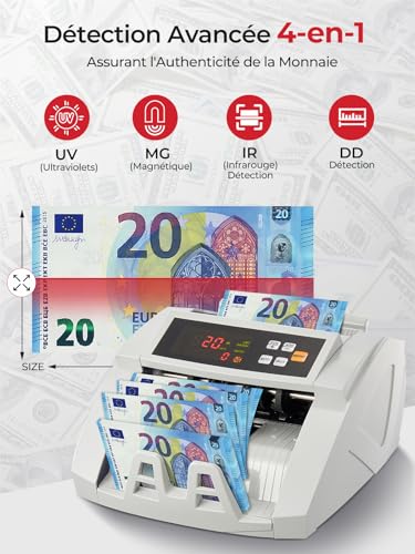 FOHERE Bill Counting Machine, Money Counting Machine with Counterfeit Detection UV/MG/IR/DD Counterfeit Detection, 1100 Tickets/Minute, LCD Display, Value and Lot Modes for Shops, Banks and Restaurants