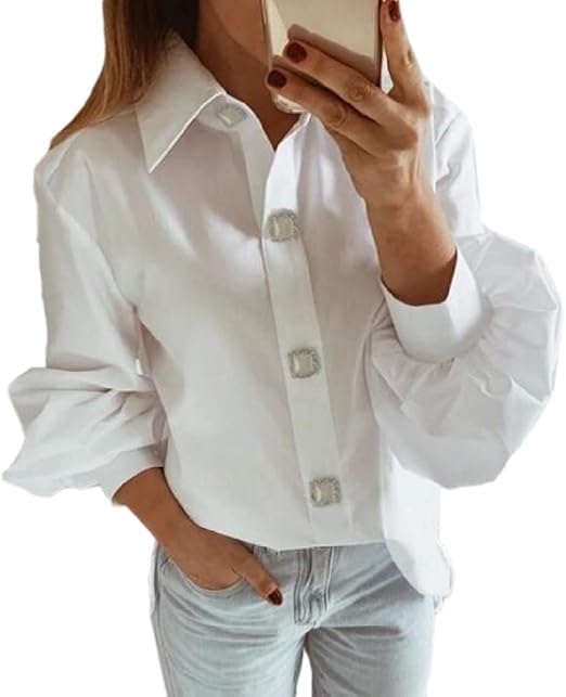 Amazon Keaac 女性ファッションカジュアルトップランタンスリーブボタンダウンシャツブラウス Tシャツ カットソー 通販 Amazon Keaac 女性ファッションカジュアルトップランタンスリーブボタンダウンシャツブラウス Tシャツ カットソー 通販