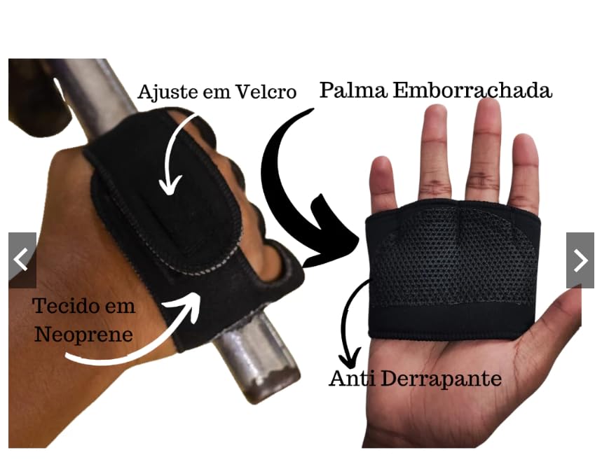 Luva de Academia Unissex, Antiderrapante, Neoprene, Ajustável, Preta, com Pegada Firme