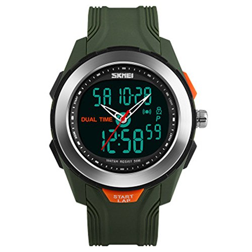 SKMEI Men s Multi-Functional Waterproof Sports Watch Outdoor LED Double Display Quartz Wrist Watches (green/silver)