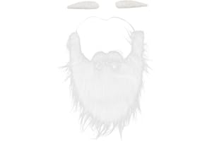 BORDSTRACT Party Fake Beard, Fake White Beard with Eyebrows and Elastic Band, Funny Santa Mustaches Set, Disguise Santa Claus