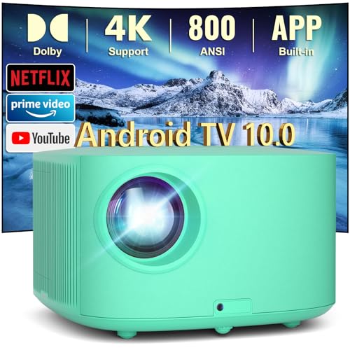 [Auto Focus/Keystone] HAPPRUN 4K Projector with WiFi and Bluetooth, Native 1080P TV Projector Netflix/YouTube/Prime Video Officially-Licensed, 800ANSI Outdoor Movie Projector Dolby Audio Green