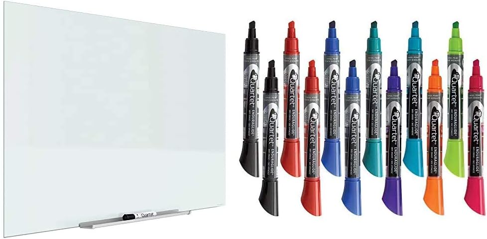 Quartet Glass Dry Erase Board, Whiteboard & Dry Erase Markers, Whiteboard Markers, Chisel Tip, EnduraGlide, Assorted Colors, Bold Color, 12 Pack (5001-20MA)