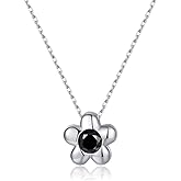 Reffeer Solid 925 Sterling Silver Black CZ Flower Necklace Chain for Women Teen Girls Dainty Daisy Pendant Necklace Choker