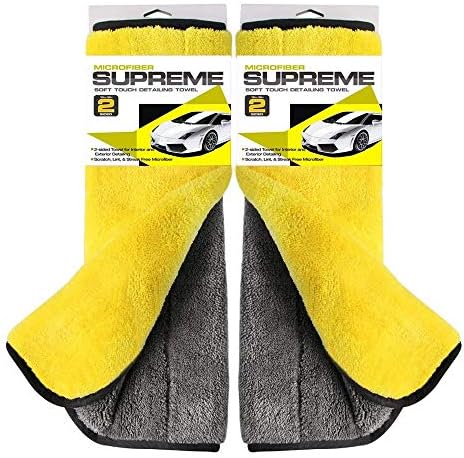 GCGZ 800GSM Microfiber Cleaning Cloths,Car Detailing Towel Polishing Drying Cloth Super Thick 17.7'' x 15'' (Yellow Grey 2PCS)