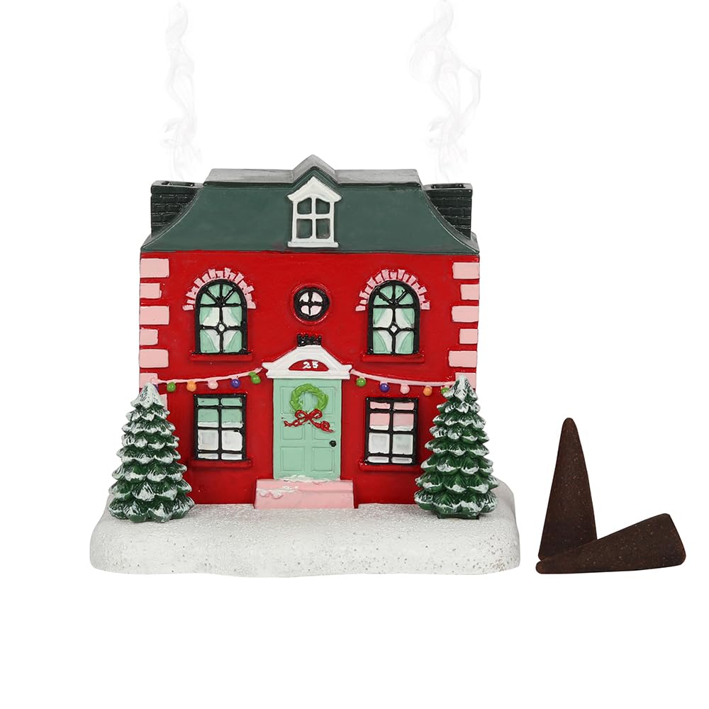 Incense Cone Burner | Christmas House | H13cm X W13cm X D12cm | Pack of 1, Red