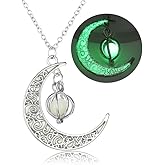 EEQQBZ Glowing crescent moon fairy necklace for women or men - Enchanting luminous moon charm - Moon magical glow jewelry in the dark necklaces