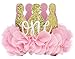 Fruzelg Posh Peanut First Birthday Hat ONE Cute Baby Crown Princess Tiara Sparkle Gold Pink Flower Design