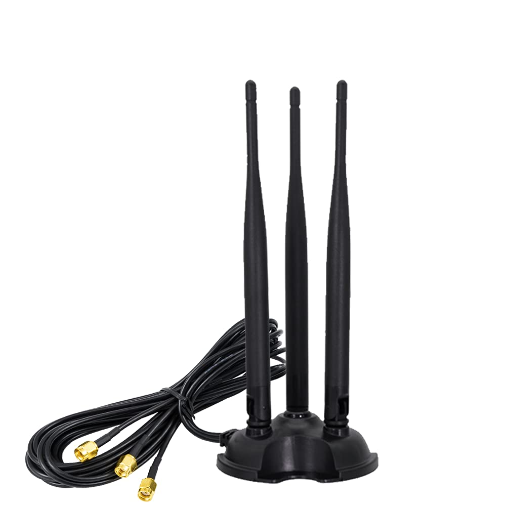 Vecys 4G LTE Aerial External Wifi Antenna 2.4G /5.8G Dual Band Frequency 6dBi MIMO Omnidirectional Signal Magnetic Base RP-SMA Male Adapter 2M for Router Antenna Wireless WLAN