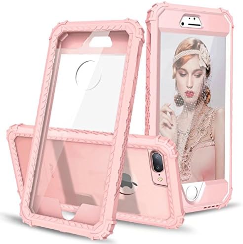 iPhone 8 Plus Case, iPhone 7 Plus Case, CexCob 2 in 1 Hybrid Armor [Soft Rubber + Clear Hard Plastic] High Impact Protective Case Cover for Apple iPhone 7/8 Plus 5.5", Rose Gold