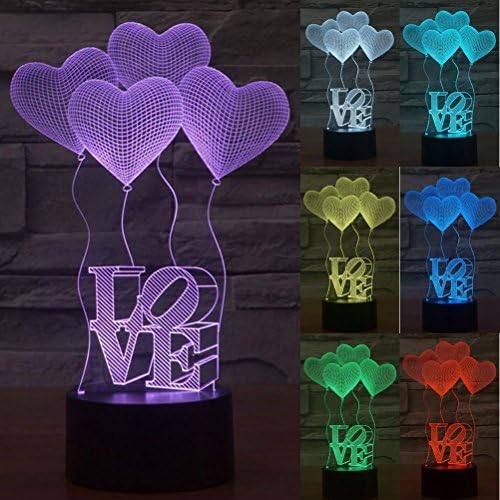 ZLTFashion 3D Visual Optical Illusion Colorful LED Table Lamp Touch Love Heart Night Light Christmas Prank Gifts Romantic Holiday Creative Gadget (Four Love)
