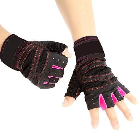 Exercise Gloves Wrist Wrap Support for Men Workout Crossfit Fitness WeightLifting Gloves For Women Fitness Sport Outdoor (Pink, M)