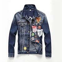 QYS Classic Slim fit Motorcycle Denim Jacket with Patch,XL