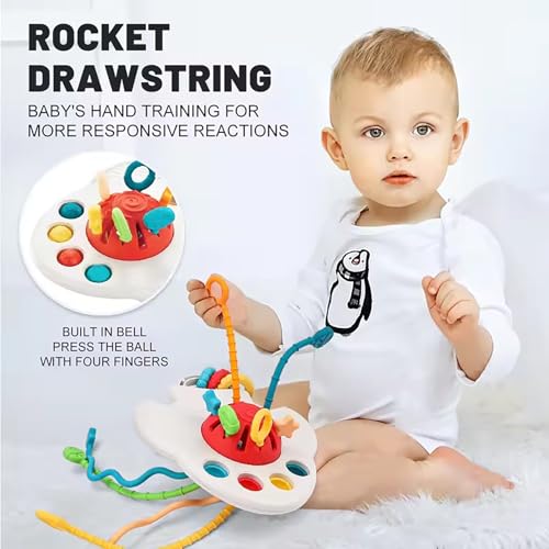 AM ANNA Montessori 6 in 1 Baby Toys for 6-12 Months - Infant Sorter Sensory Bins for Toddlers 1-3, Stacking Blocks, Silicone Teething Toys, Pull String Toy for Boys & Girls - 34pcs