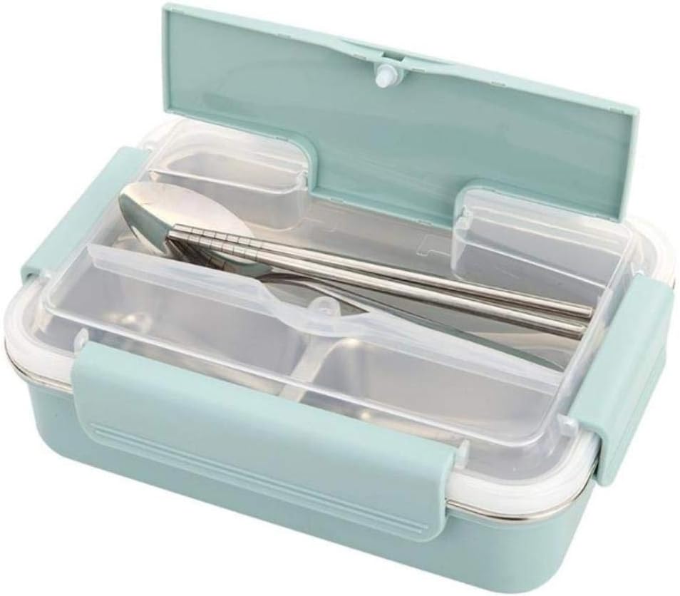 EDCV Stainless steel bento box Split Grids Lunch Box Stainless Steel Bento Box Thickening Food Container,Green