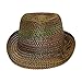 Boho Festival Straw Fedora Sun Hat in Olive, Brown and Rust Earth Tones, One Size