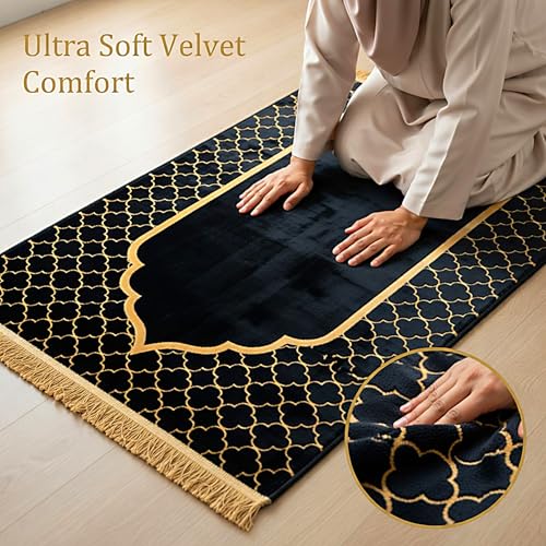 Aishini Soft Velvet Prayer Mat 70×110 cm – Thick Islamic Sajadah Janamaz with Anti-Slip Base, Washable Lightweight Salat Rug for Men Women & Kids, Elegant Prayer Mat for Ramadan Eid Gift