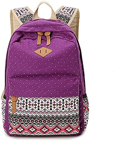 Unisex Casual Canvas BookBags Women Backpacks School bags For Teens Girls (Purple)