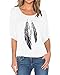 Romastory Womens Street Style Feather Pattern T-shirts Casual Loose Top Tee Shirts (M, White)