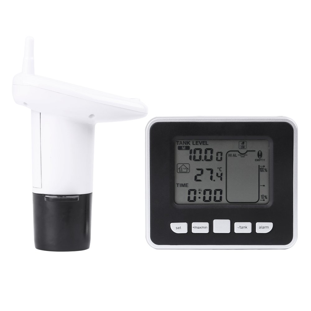 Liquid Level Sensor, Ultrasonic Water Tank Level Meter Digital Liquid Level Indicator with Temperature Display Smart Water Depth Level Meter Sensor for Indoor Water Tank up to 100m