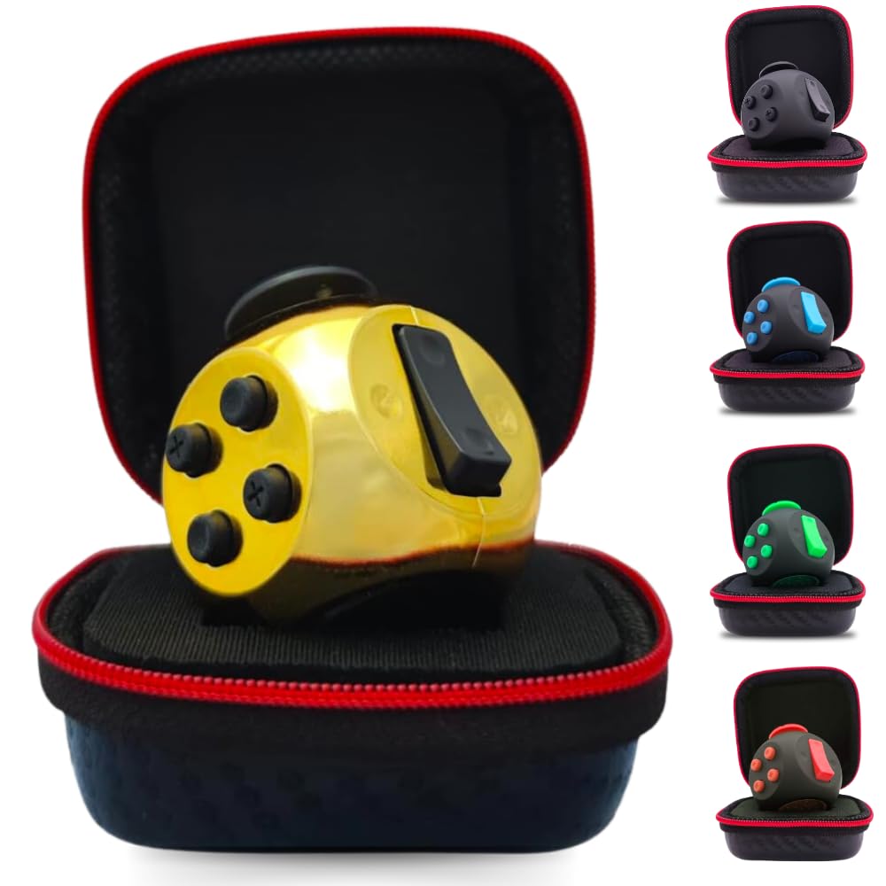 PILPOC theFube Fidget Cube - Deluxe Authentic Fidget Toys for Adults & Kids - Premium Protective Case, Stress Cube, Anxiety Toys, Autism. Quiet Silent Sides & Fidget Clicker Toy (Black & Gold)